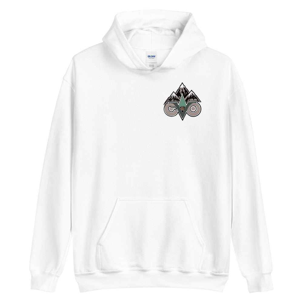 Calivada Outdoors custom logo white hoodie sweatshirt portland oregon clothing